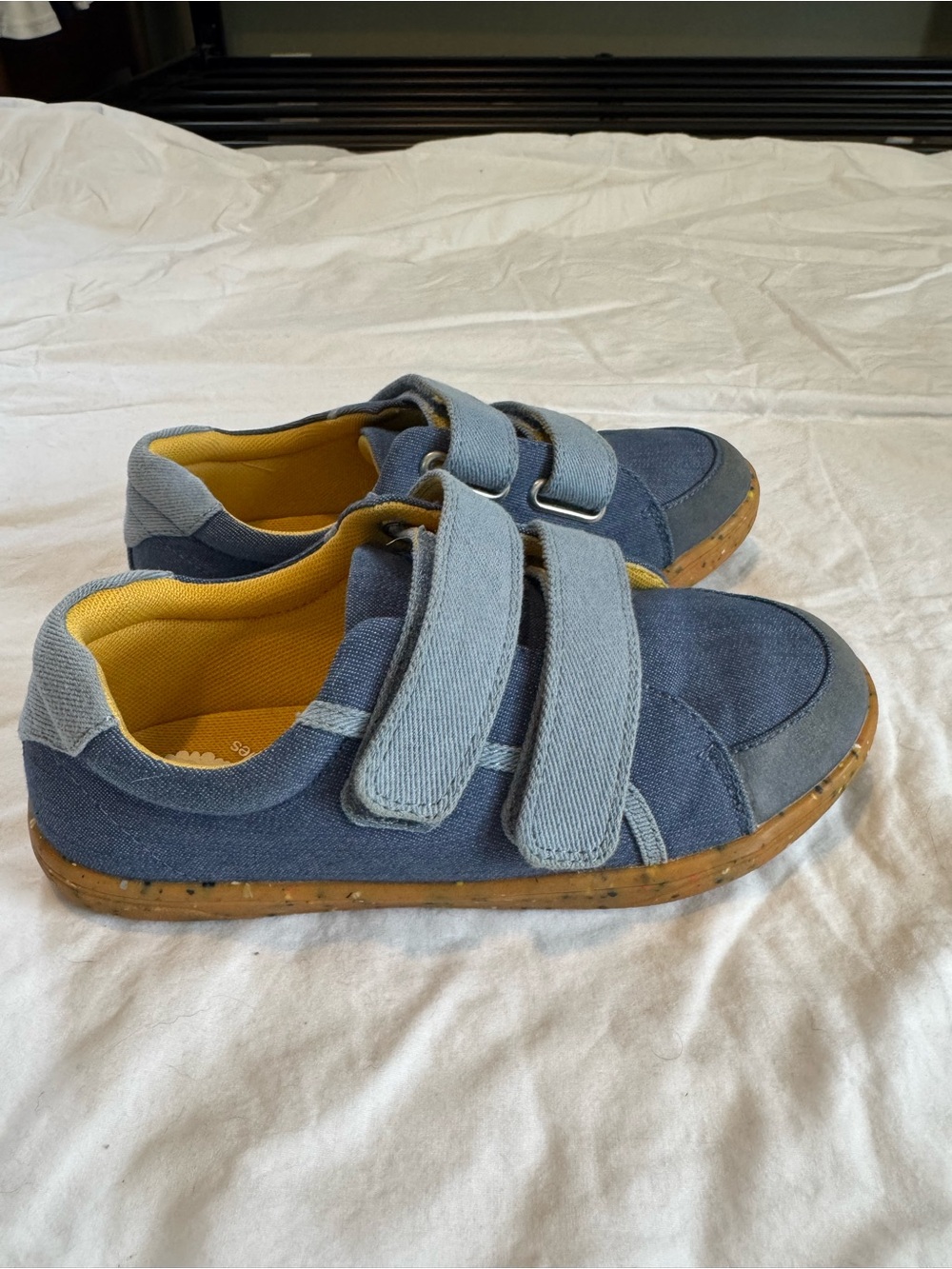Livie & Luca Blue Canvas Double-Strap Sneakers with Yellow Lining